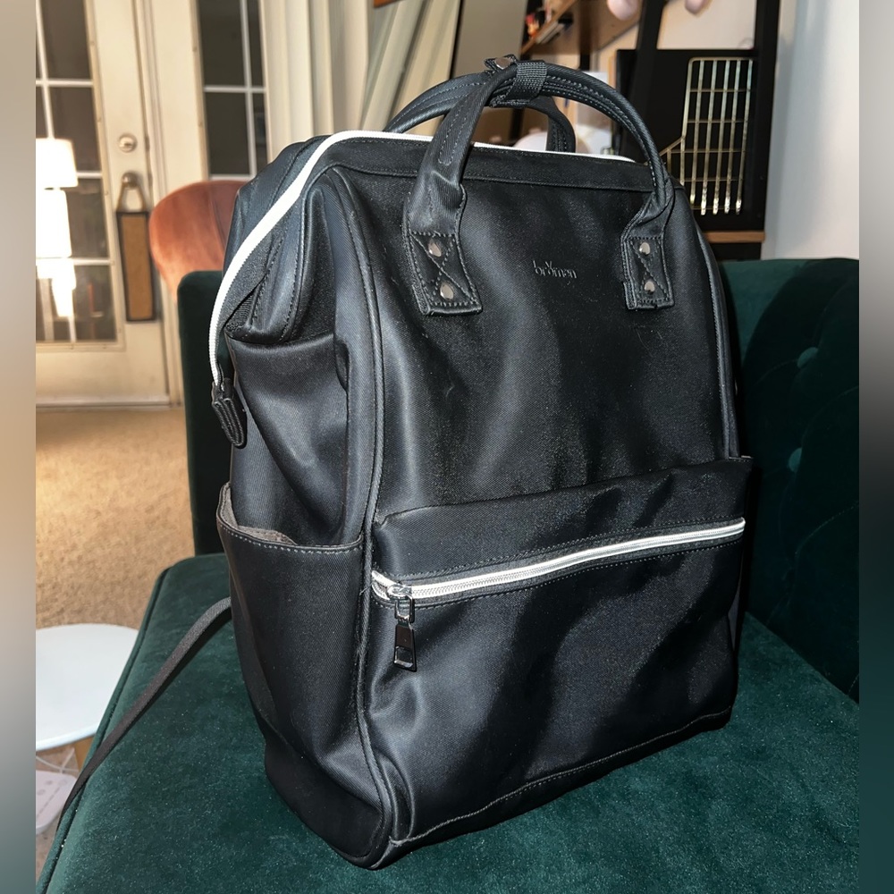Bromen Black Leather Backpack 15”